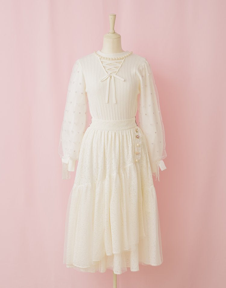 Sugary heart tulle Knit Top