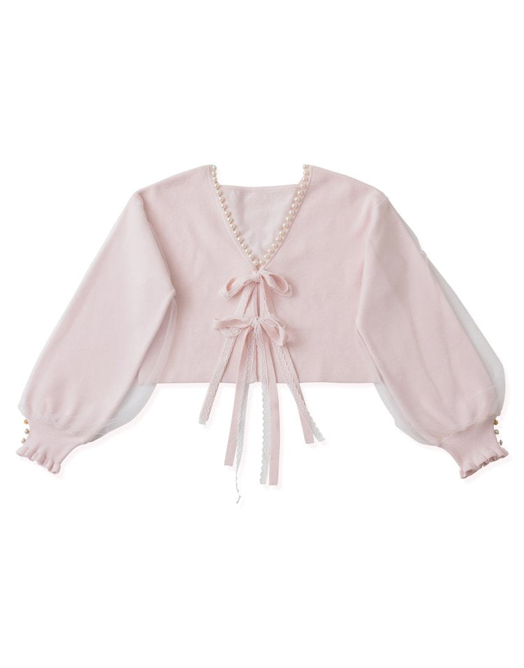 Twin ribbon pearl Cardigan