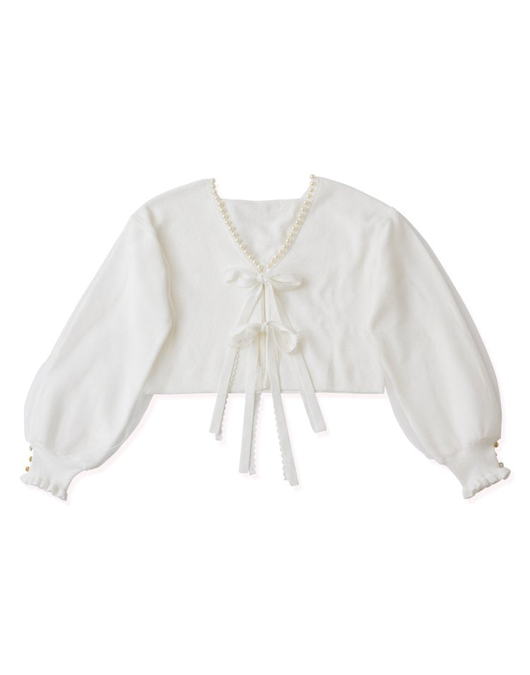 Twin ribbon pearl Cardigan