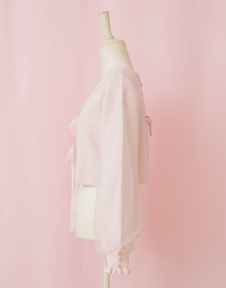 Twin ribbon pearl Cardigan