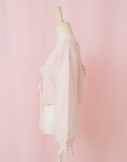 Twin ribbon pearl Cardigan