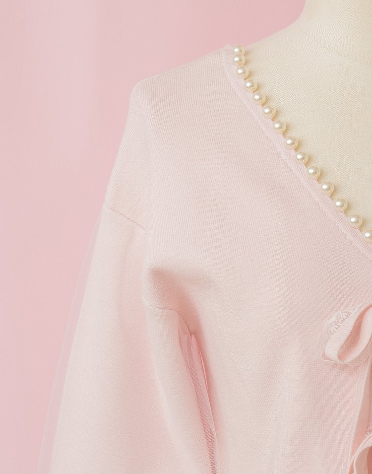 Twin ribbon pearl Cardigan