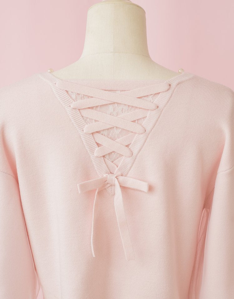 Twin ribbon pearl Cardigan