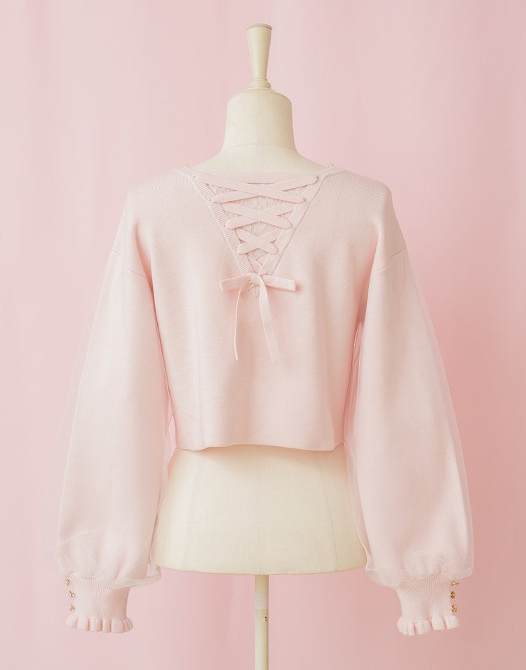 Twin ribbon pearl Cardigan