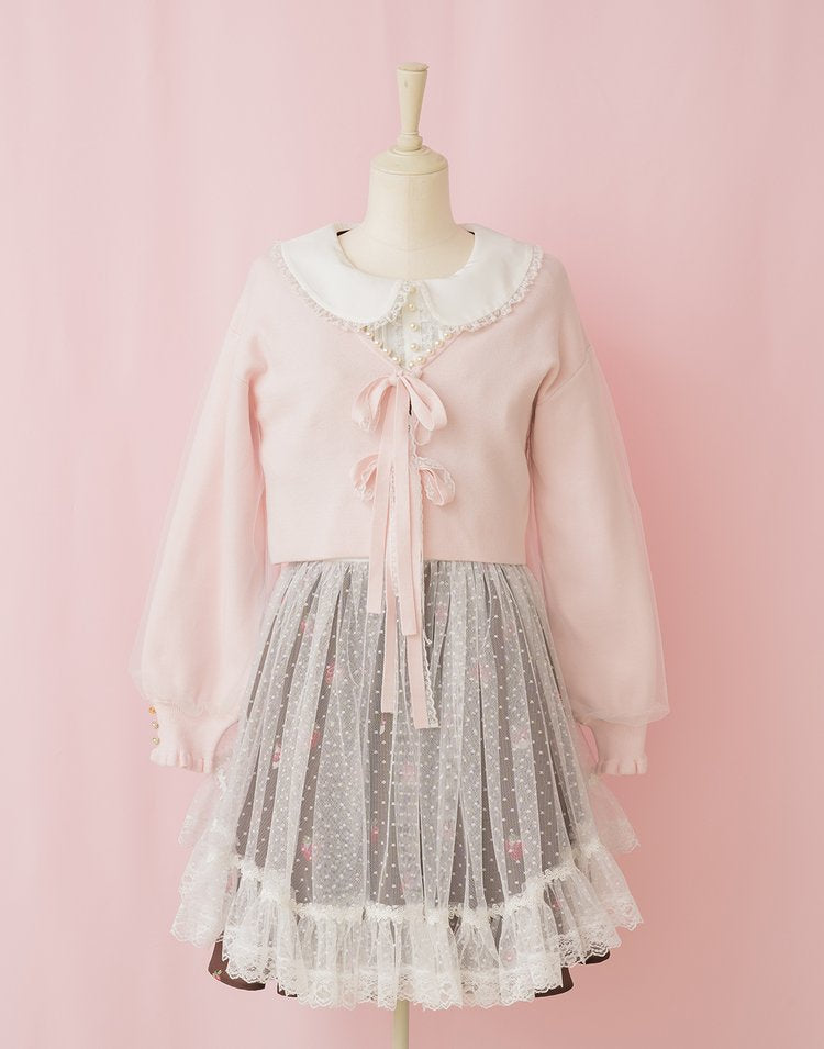 Twin ribbon pearl Cardigan