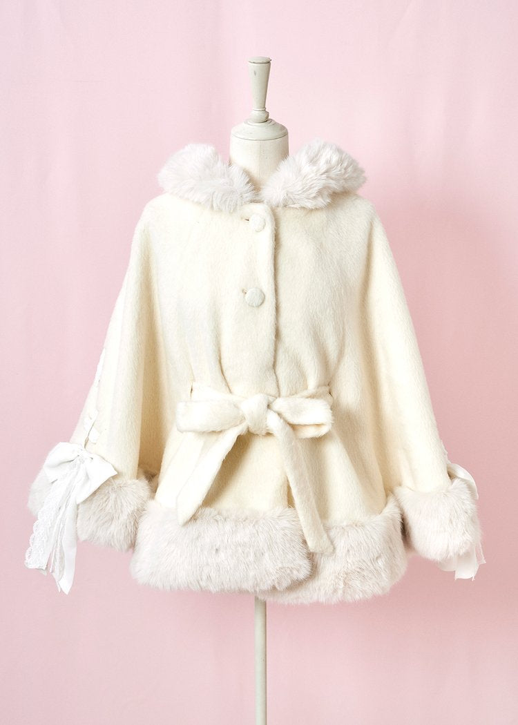 mellfy memory Milky Sugar ribbon poncho Coat