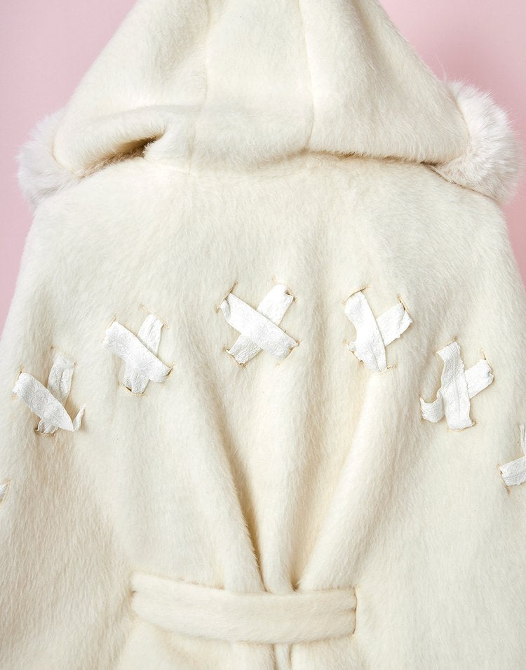 mellfy memory Milky Sugar ribbon poncho Coat