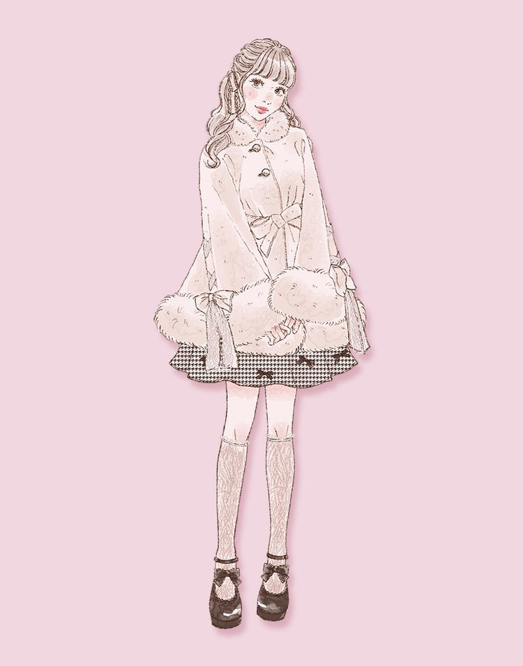 mellfy memory Milky Sugar ribbon poncho Coat