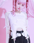 AVENCHUMU Sheer sleeve garter ribbon tops