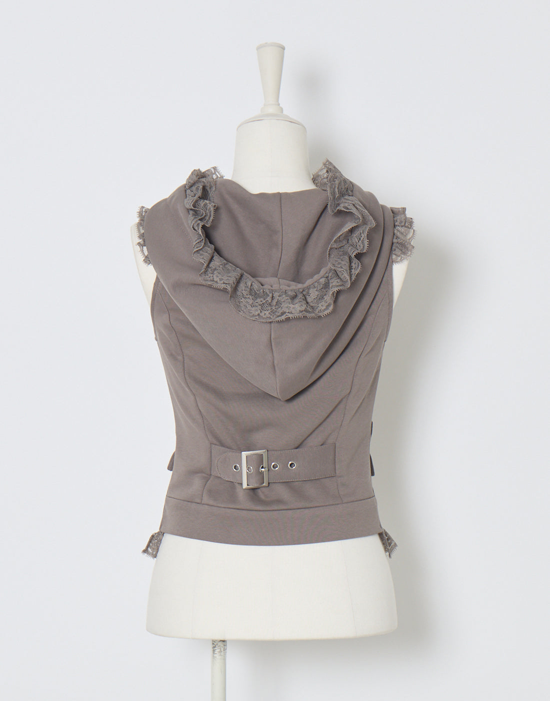 AVENCHUMU Lace-up frilled lace sleeveless hoodie
