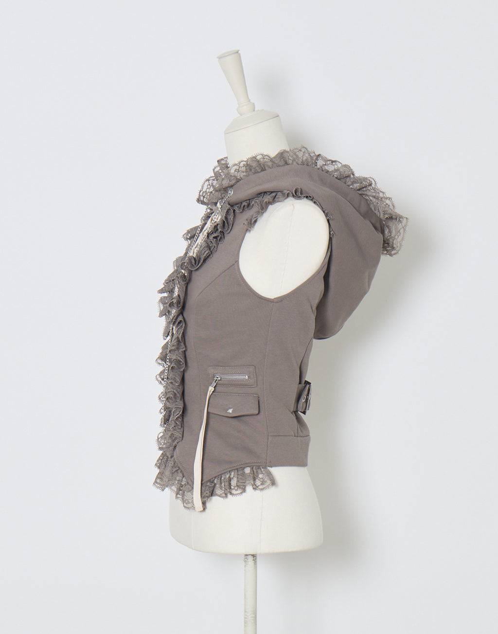 AVENCHUMU Lace-up frilled lace sleeveless hoodie