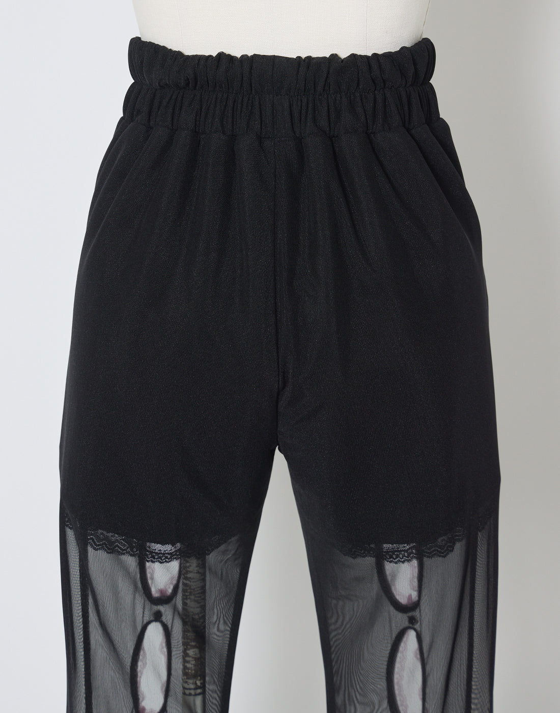 AVENCHUMU Ribbon and stone front open tulle pants