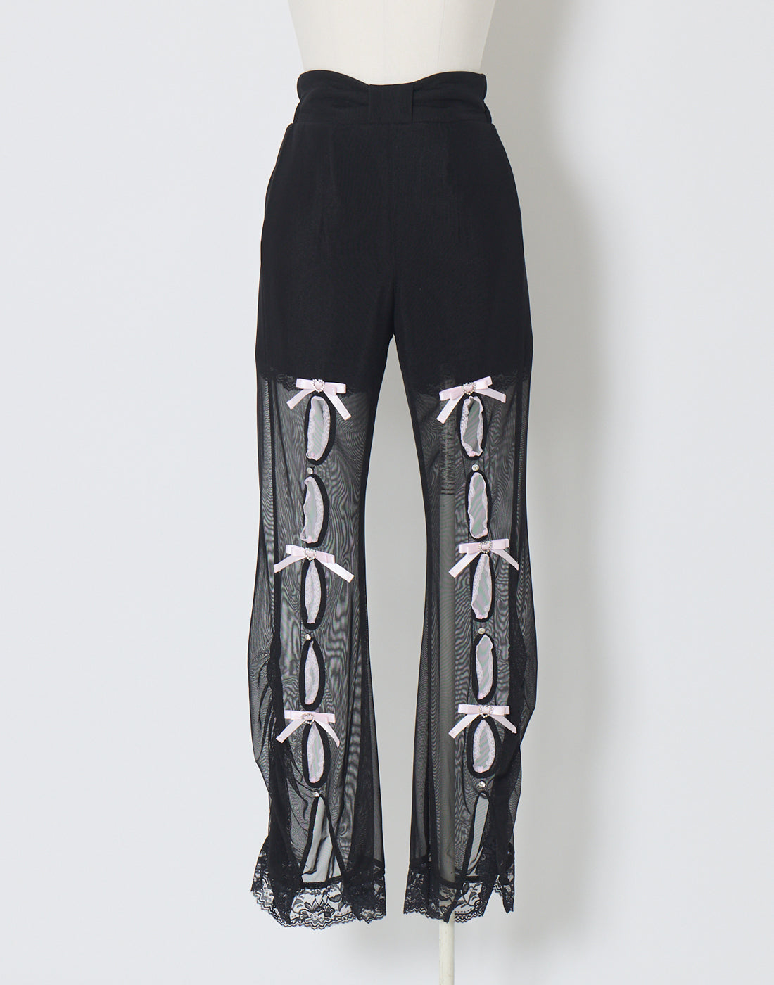 AVENCHUMU Ribbon and stone front open tulle pants