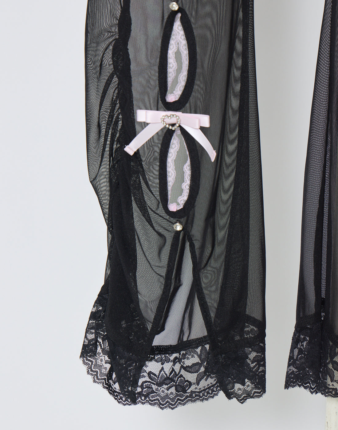 AVENCHUMU Ribbon and stone front open tulle pants