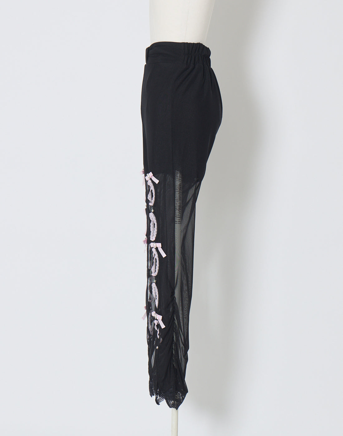 AVENCHUMU Ribbon and stone front open tulle pants