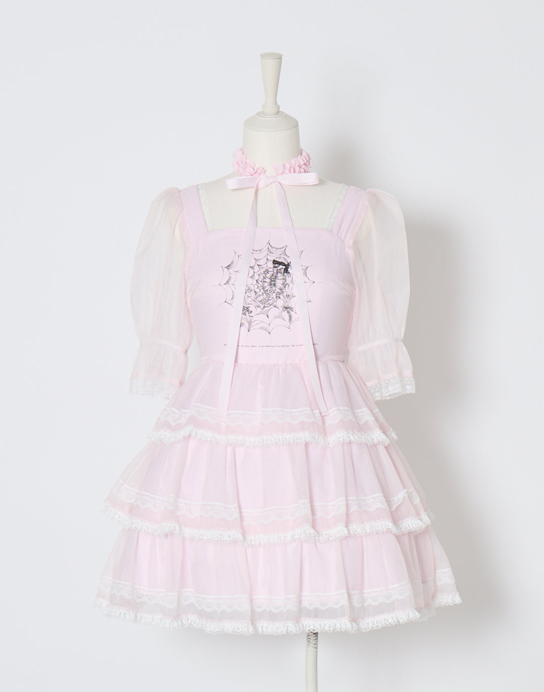 AVENCHUMU Frill choker sheer tiered illustration Dress