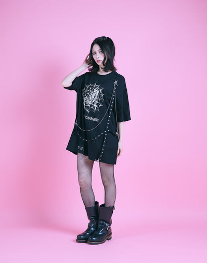 AVENCHUMU Skull illustration print studded cross t-shirt