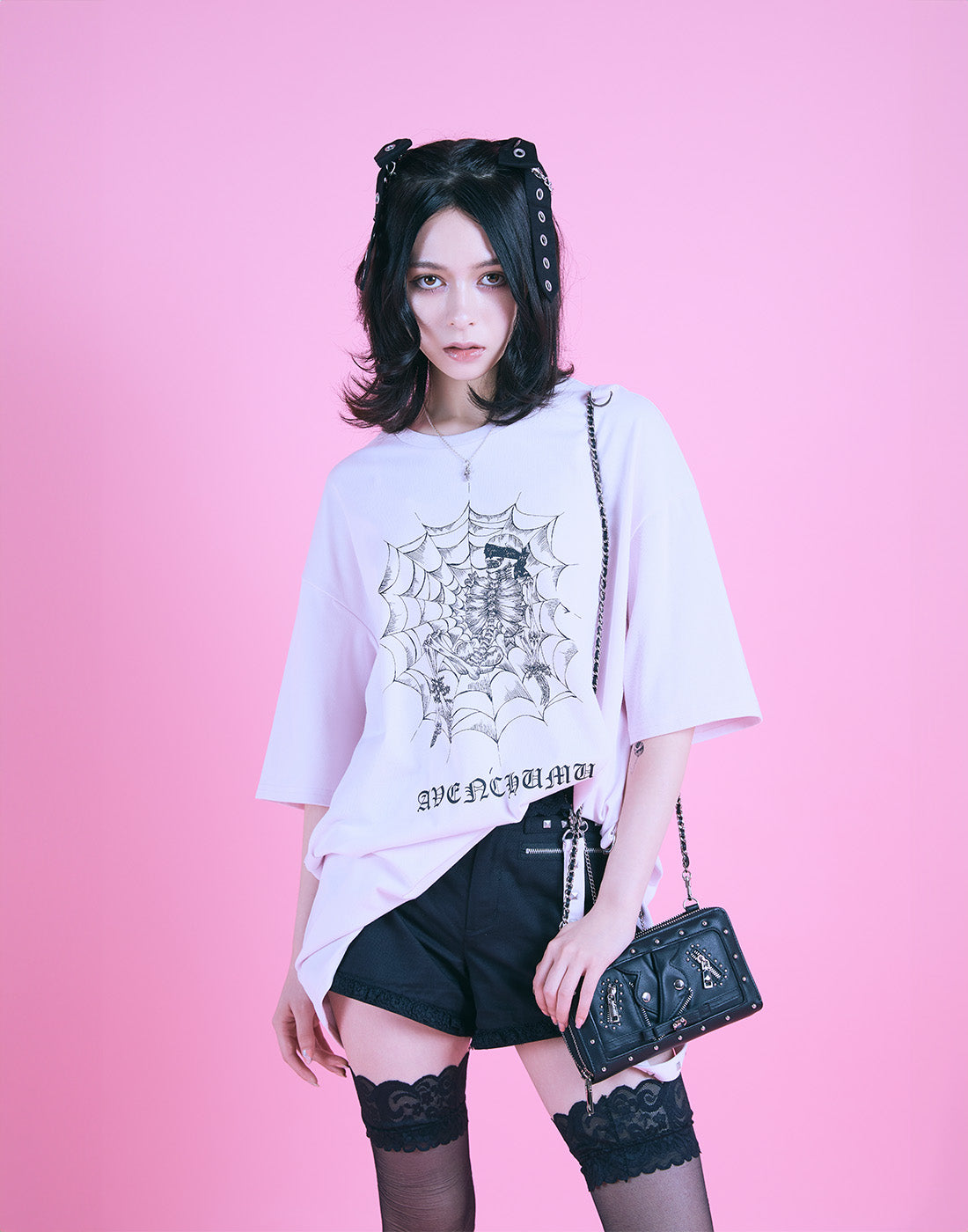 AVENCHUMU Skull illustration print studded cross t-shirt
