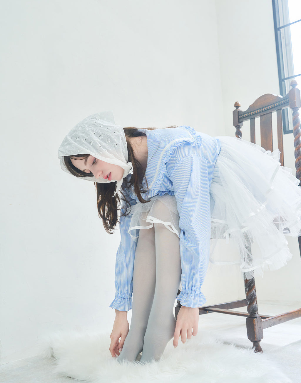 (Pre-order) Lolime Tulle & Stripe sailor tunic