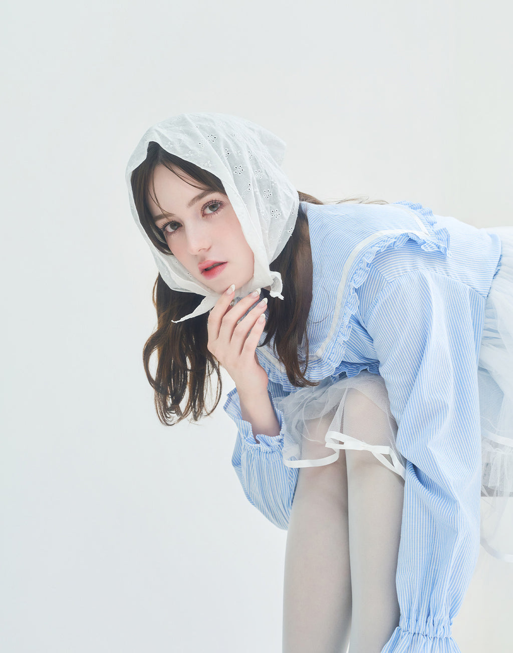 (Pre-order) Lolime Tulle & Stripe sailor tunic