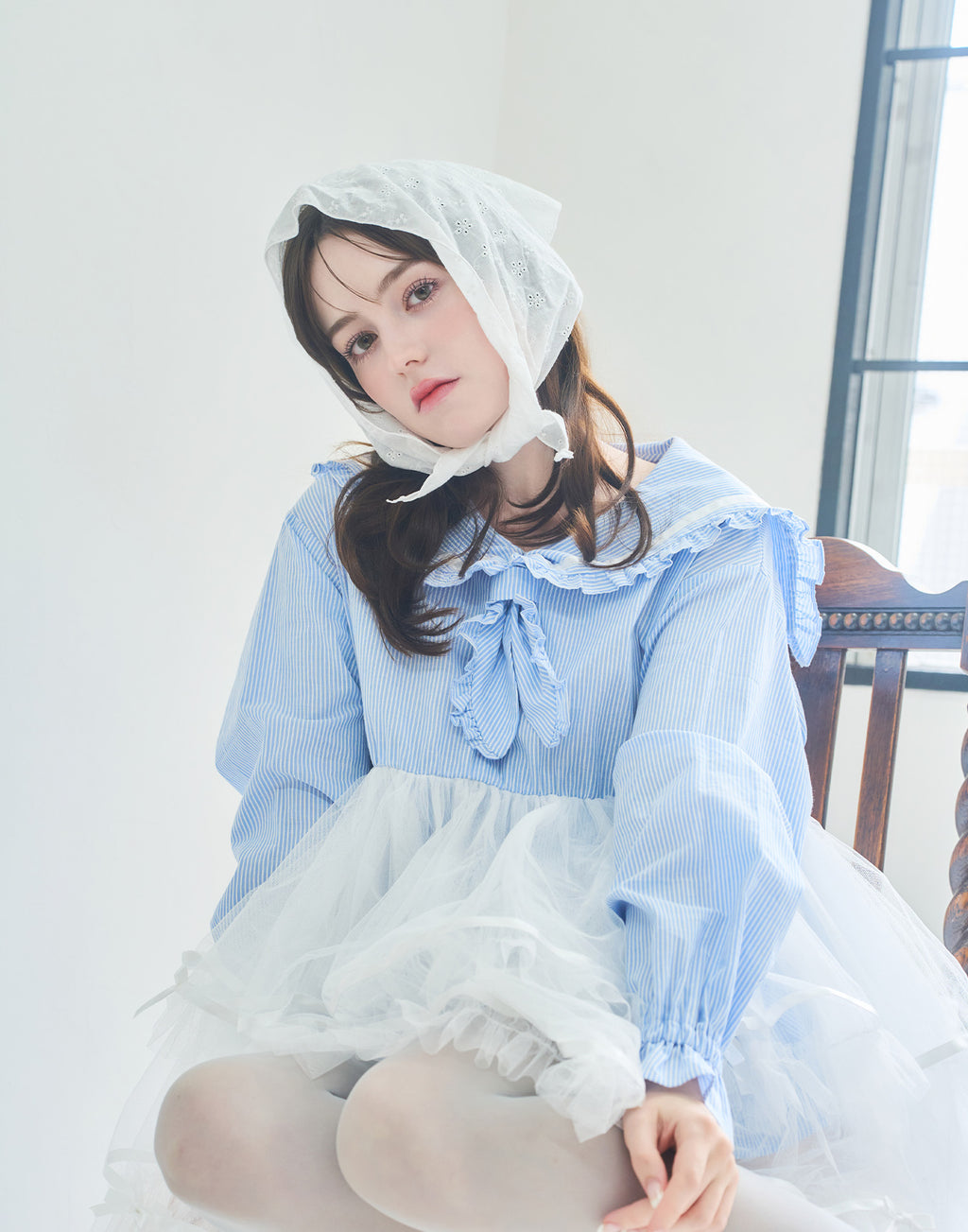 (Pre-order) Lolime Tulle & Stripe sailor tunic