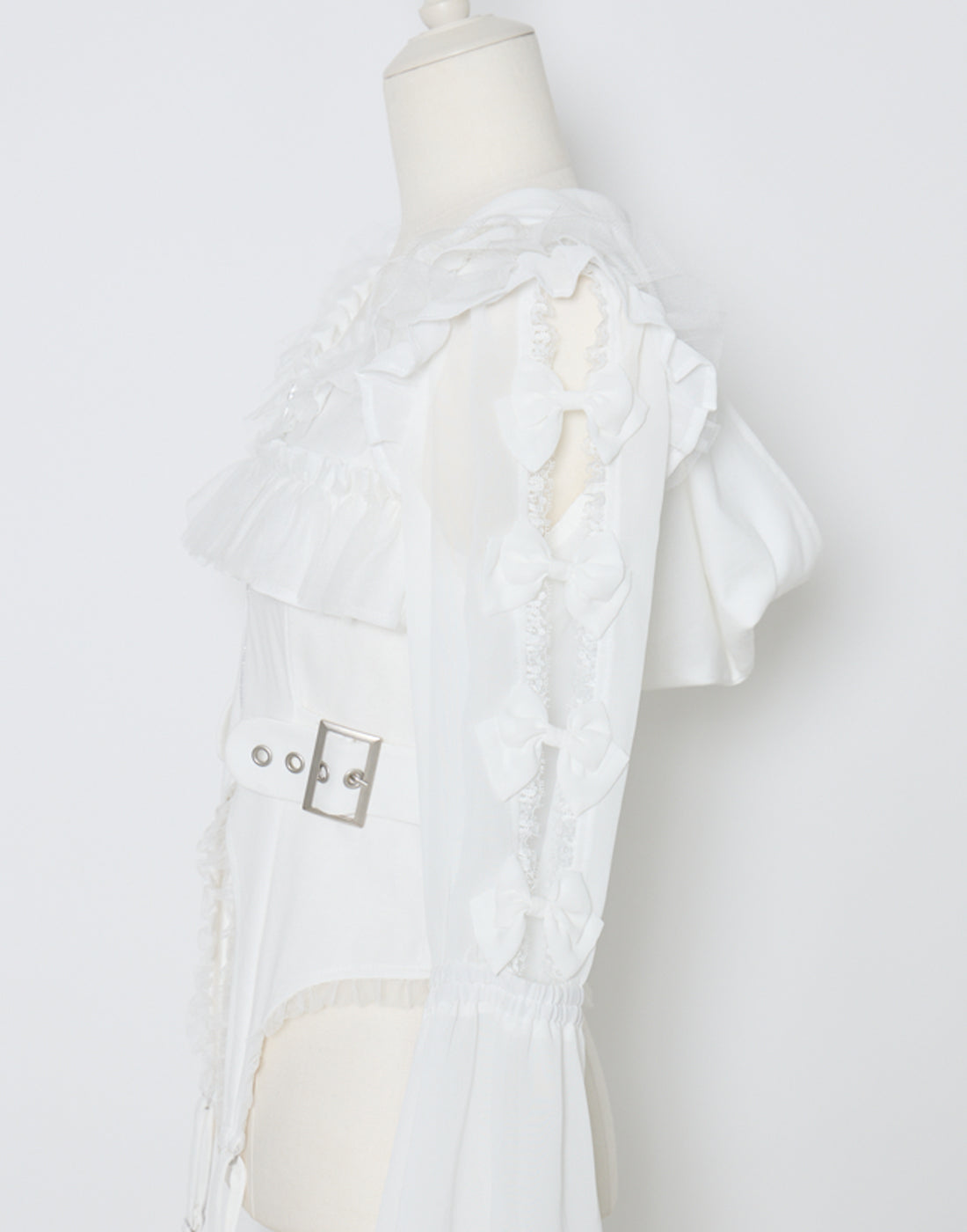 AVENCHUMU Flared sleeve ribbon and frill zip tops