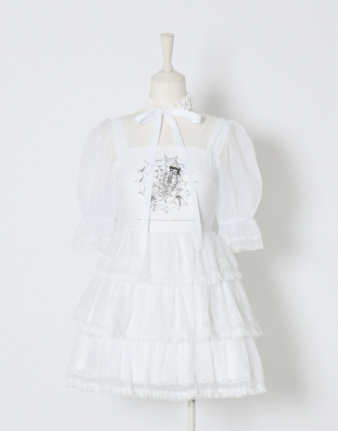 AVENCHUMU Frill choker sheer tiered illustration Dress