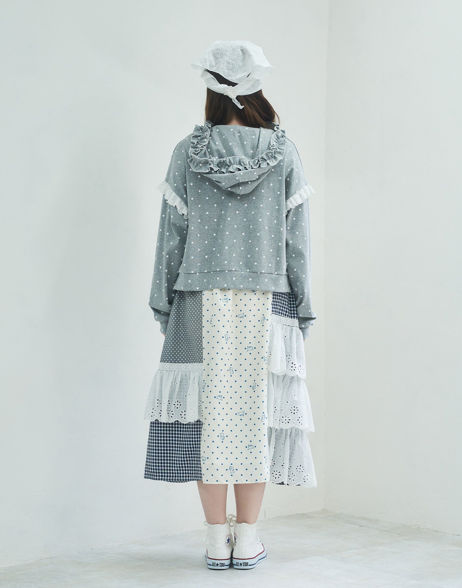 Lolime angel bunny frill patchwork skirt