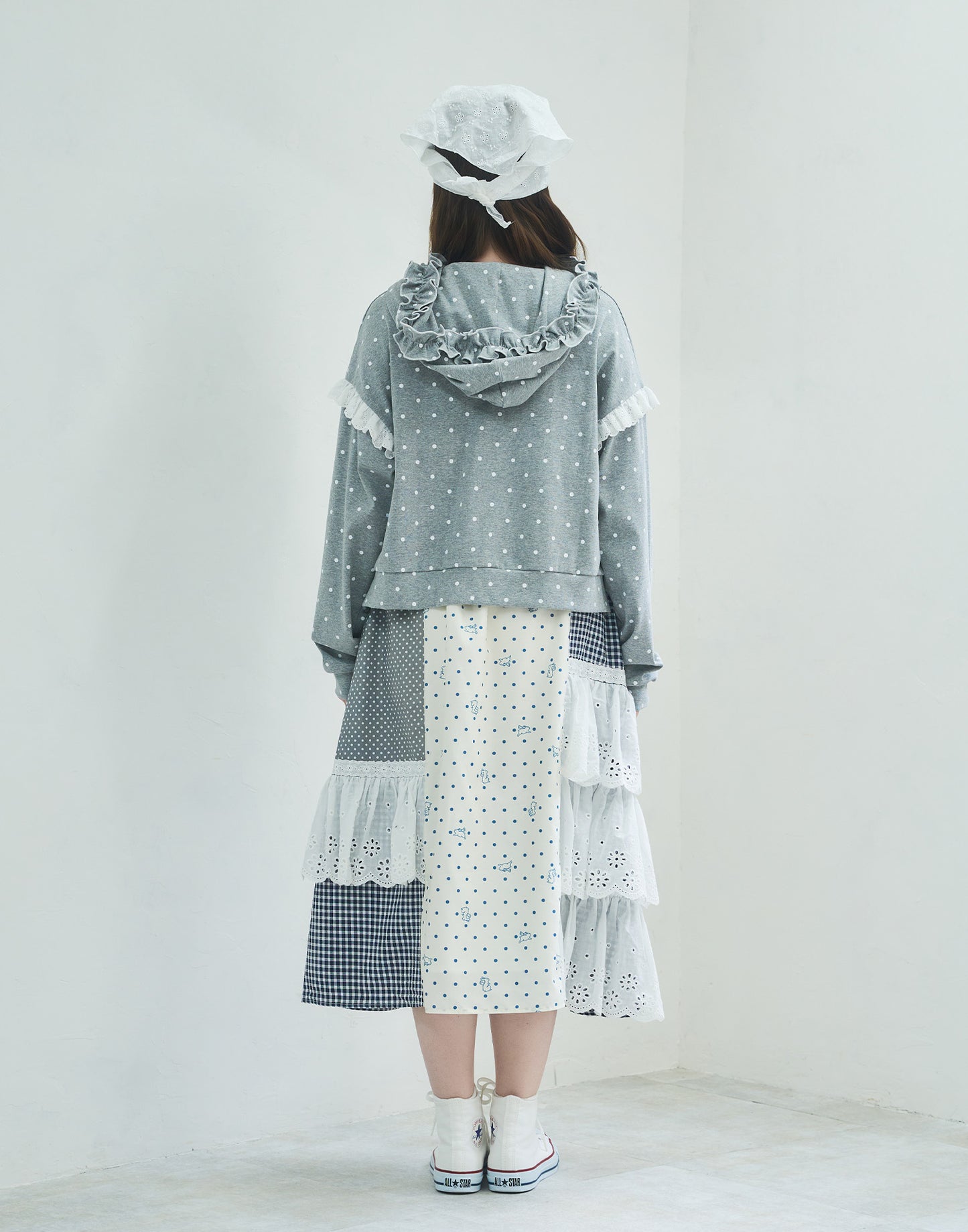 Lolime angel bunny frill patchwork skirt