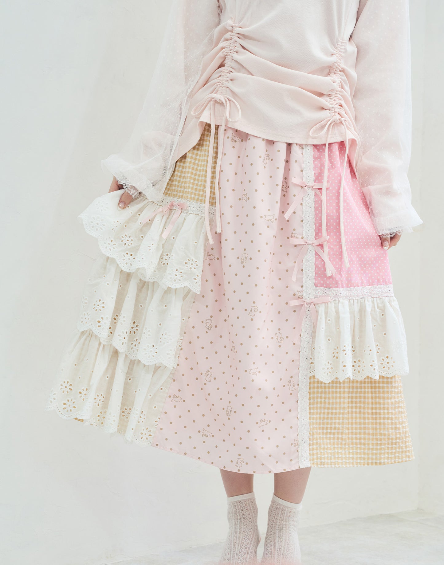 Lolime angel bunny frill patchwork skirt
