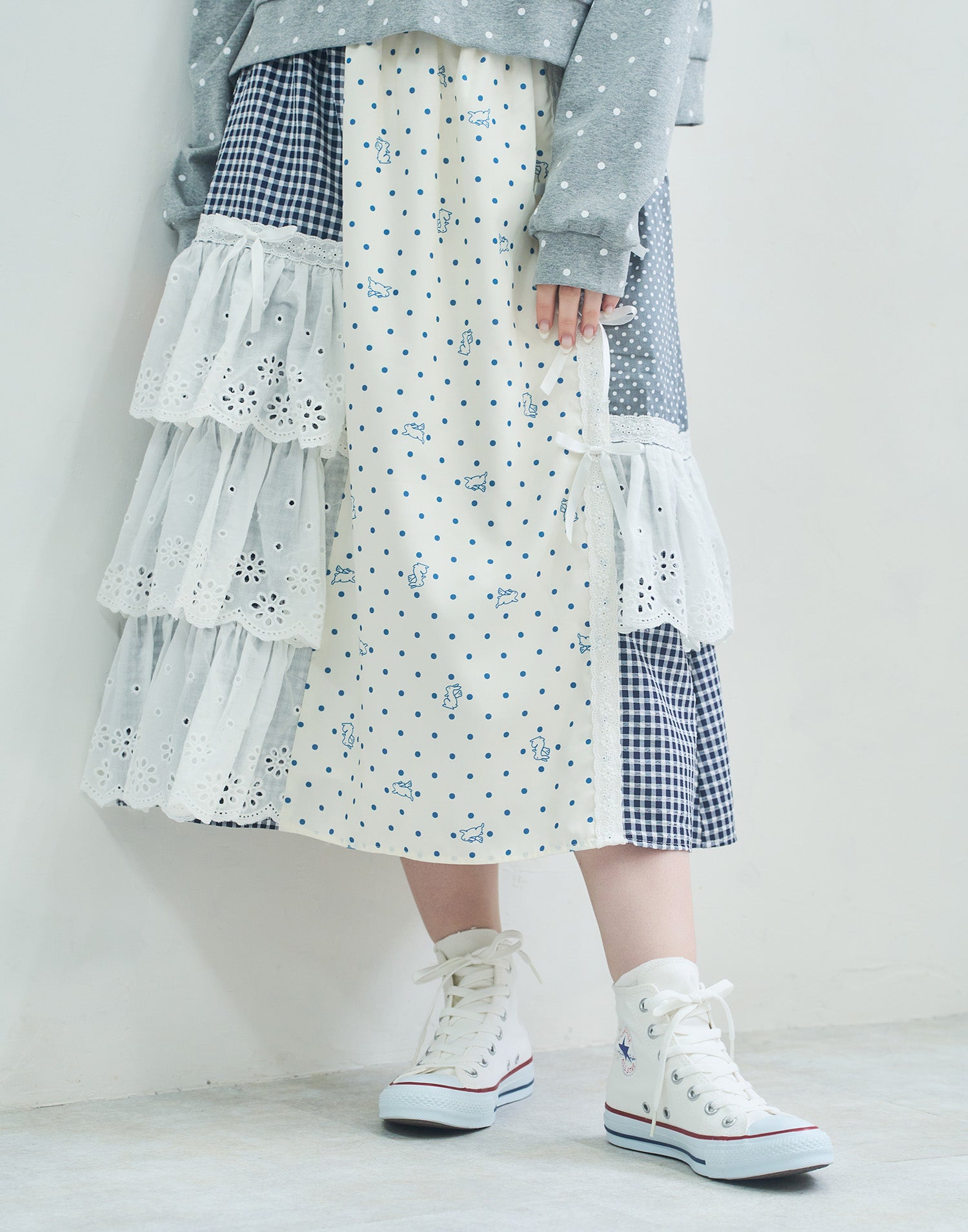 Lolime angel bunny frill patchwork skirt