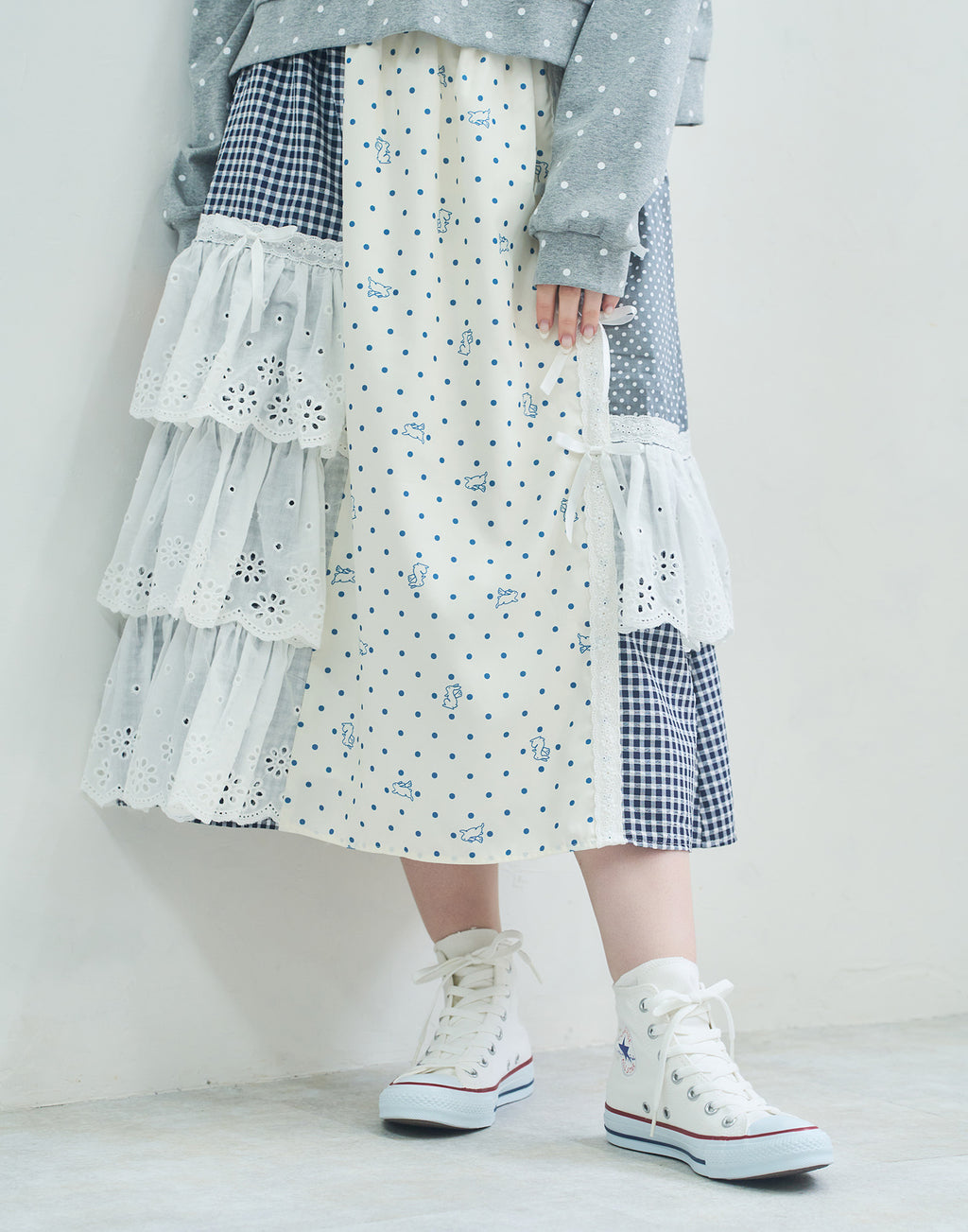 Lolime angel bunny frill patchwork skirt