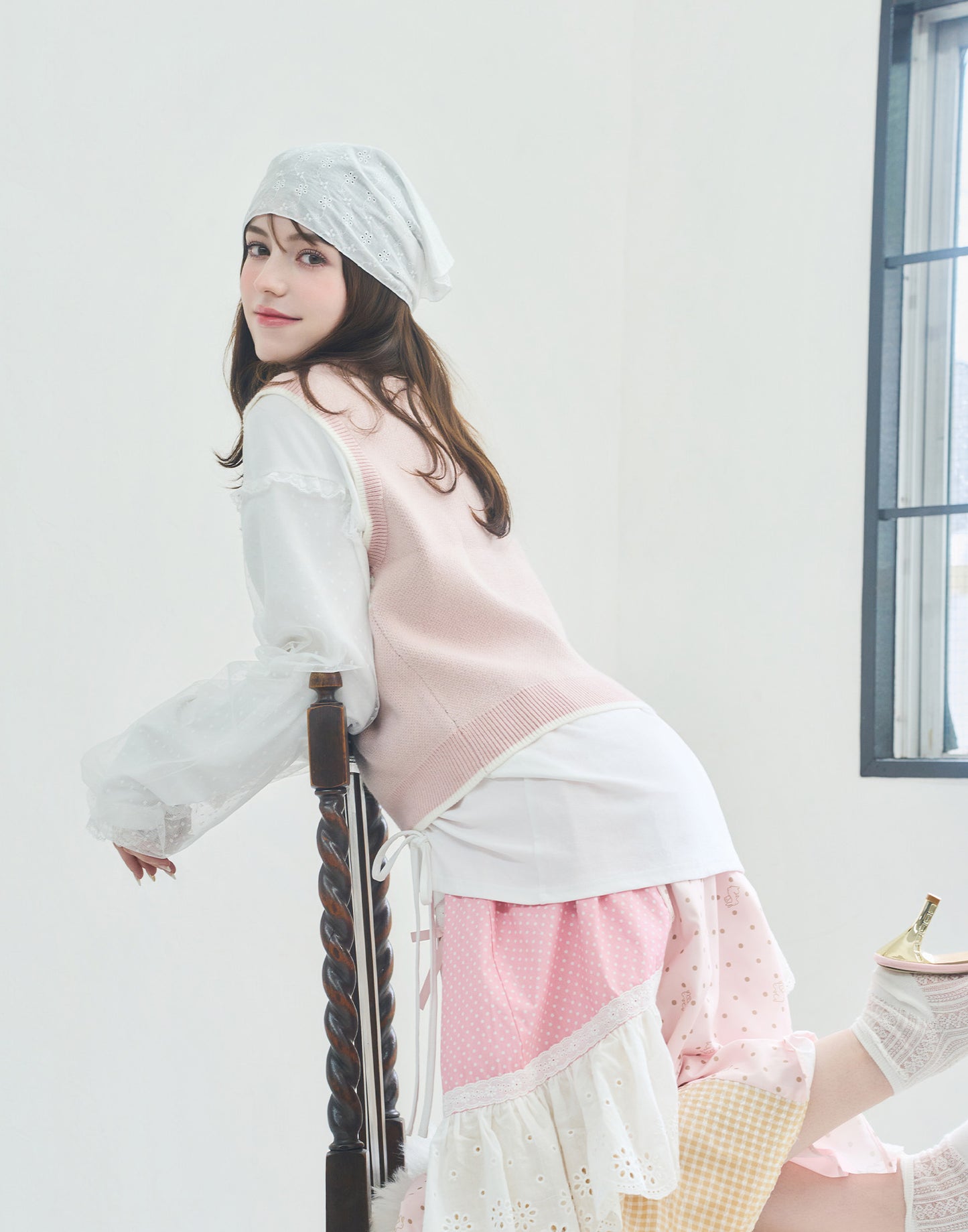 Lolime angel bunny frill patchwork skirt