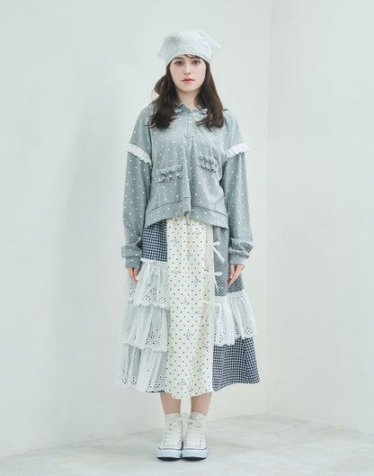 Lolime angel bunny frill patchwork skirt