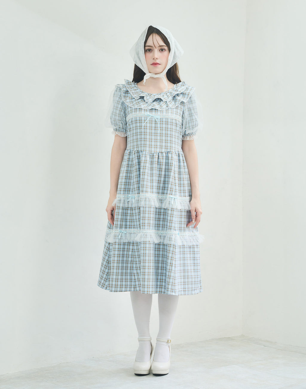 Lolime check puff sleeve dress