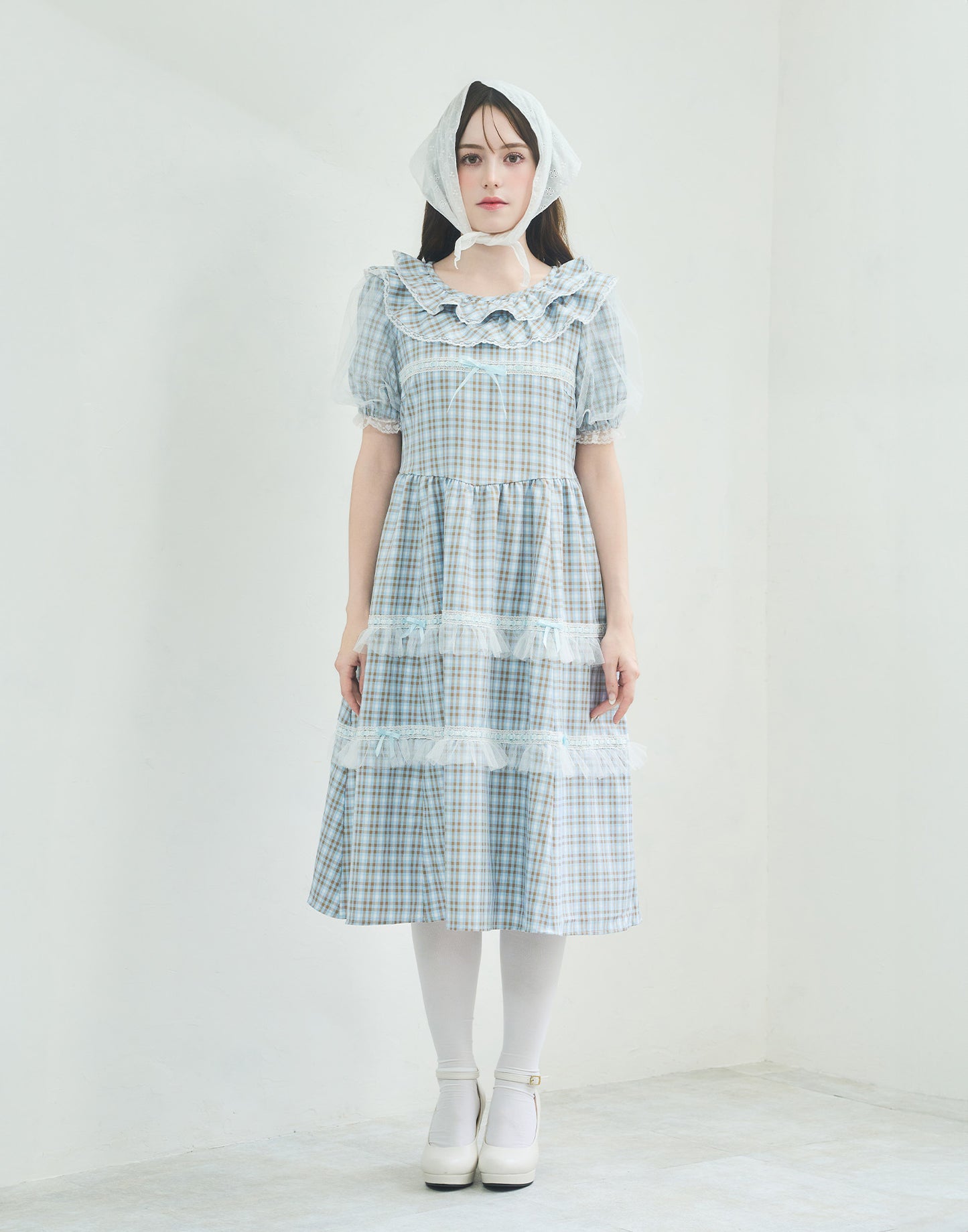 Lolime check puff sleeve dress