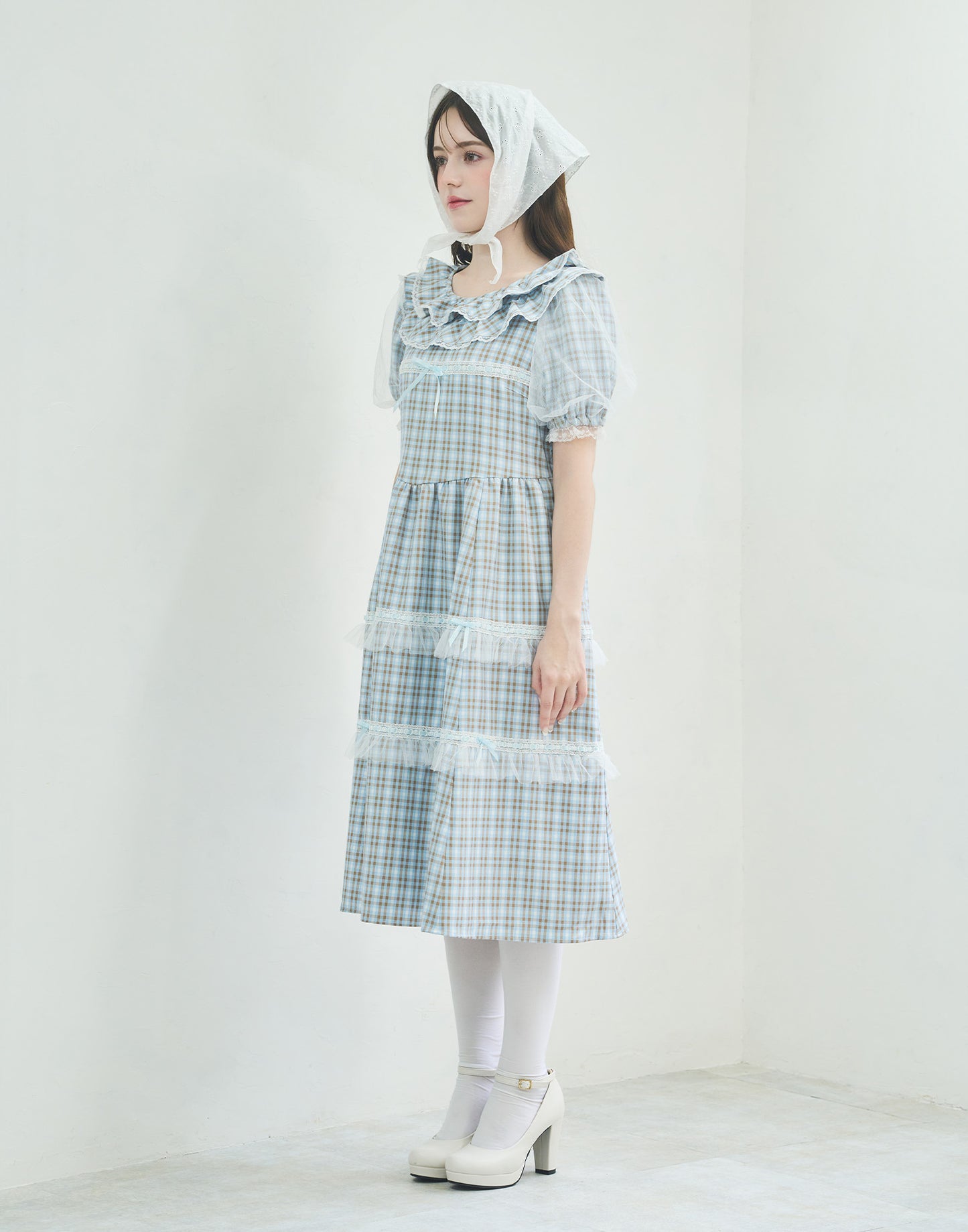 Lolime check puff sleeve dress