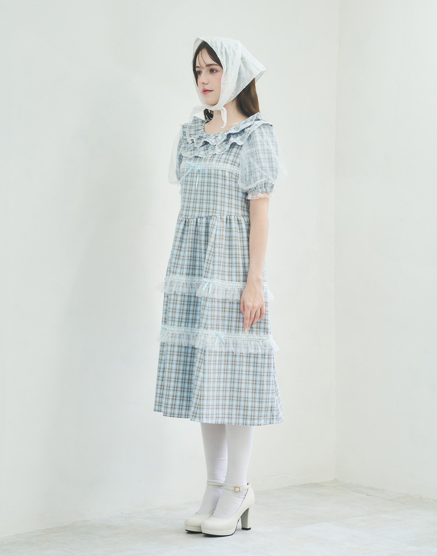 Lolime check puff sleeve dress