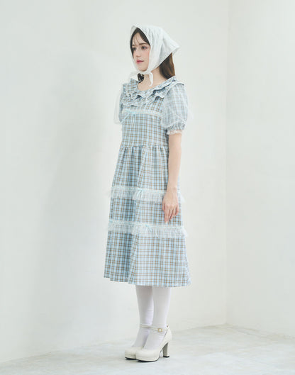 Lolime check puff sleeve dress