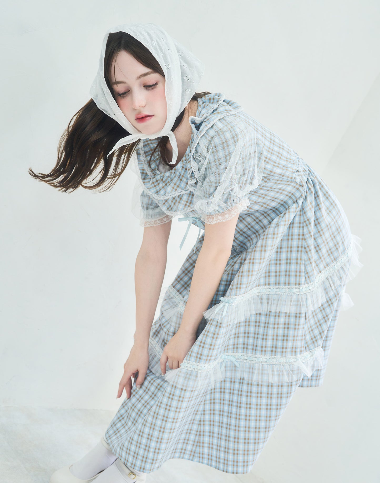 Lolime check puff sleeve dress