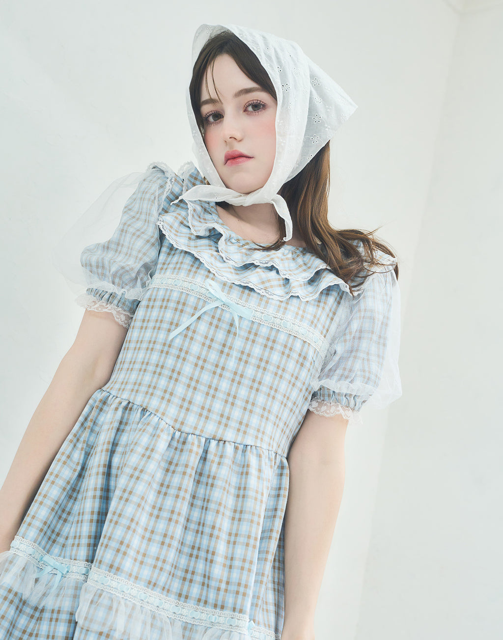 (Pre-order) Lolime check puff sleeve dress