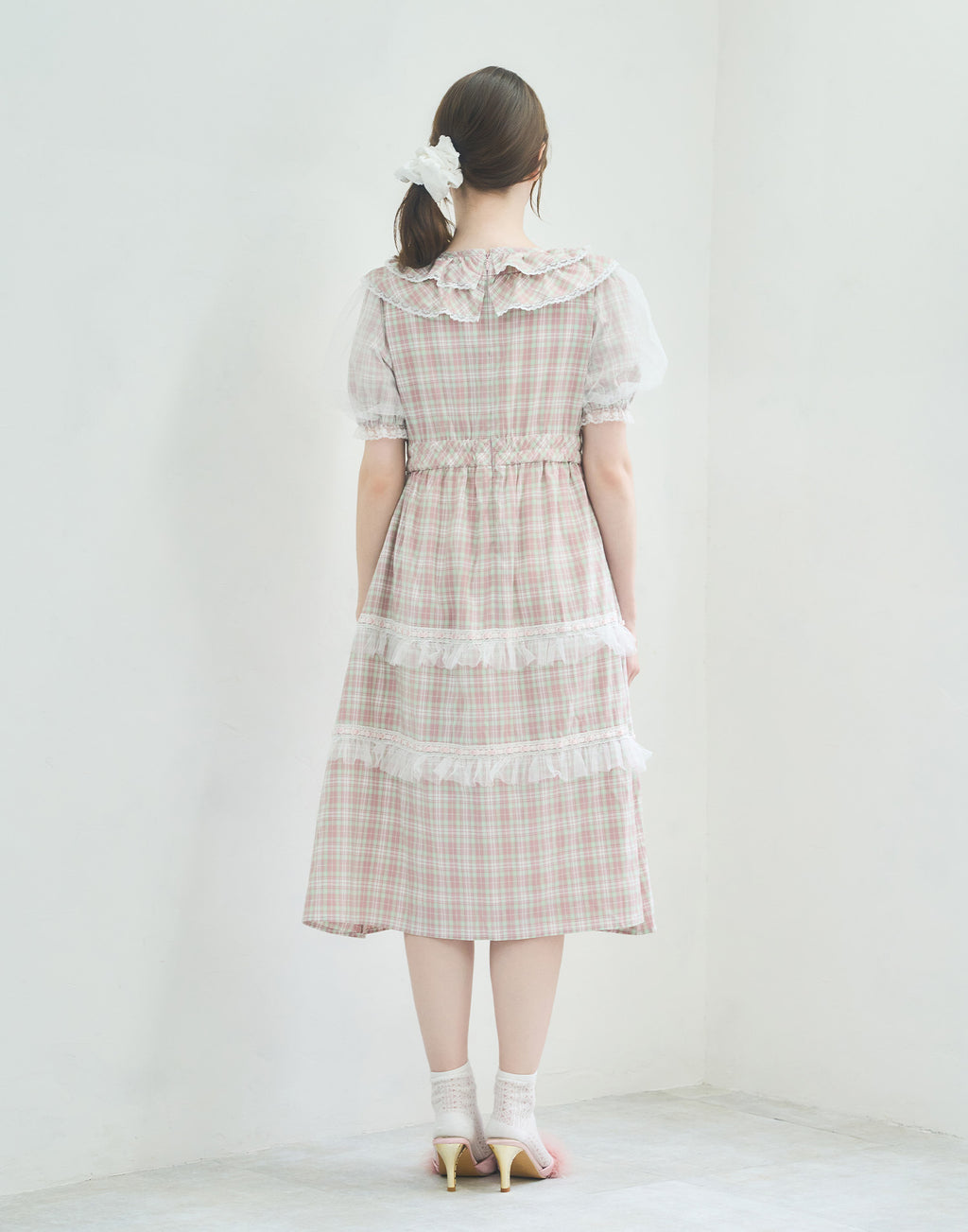 Lolime check puff sleeve dress