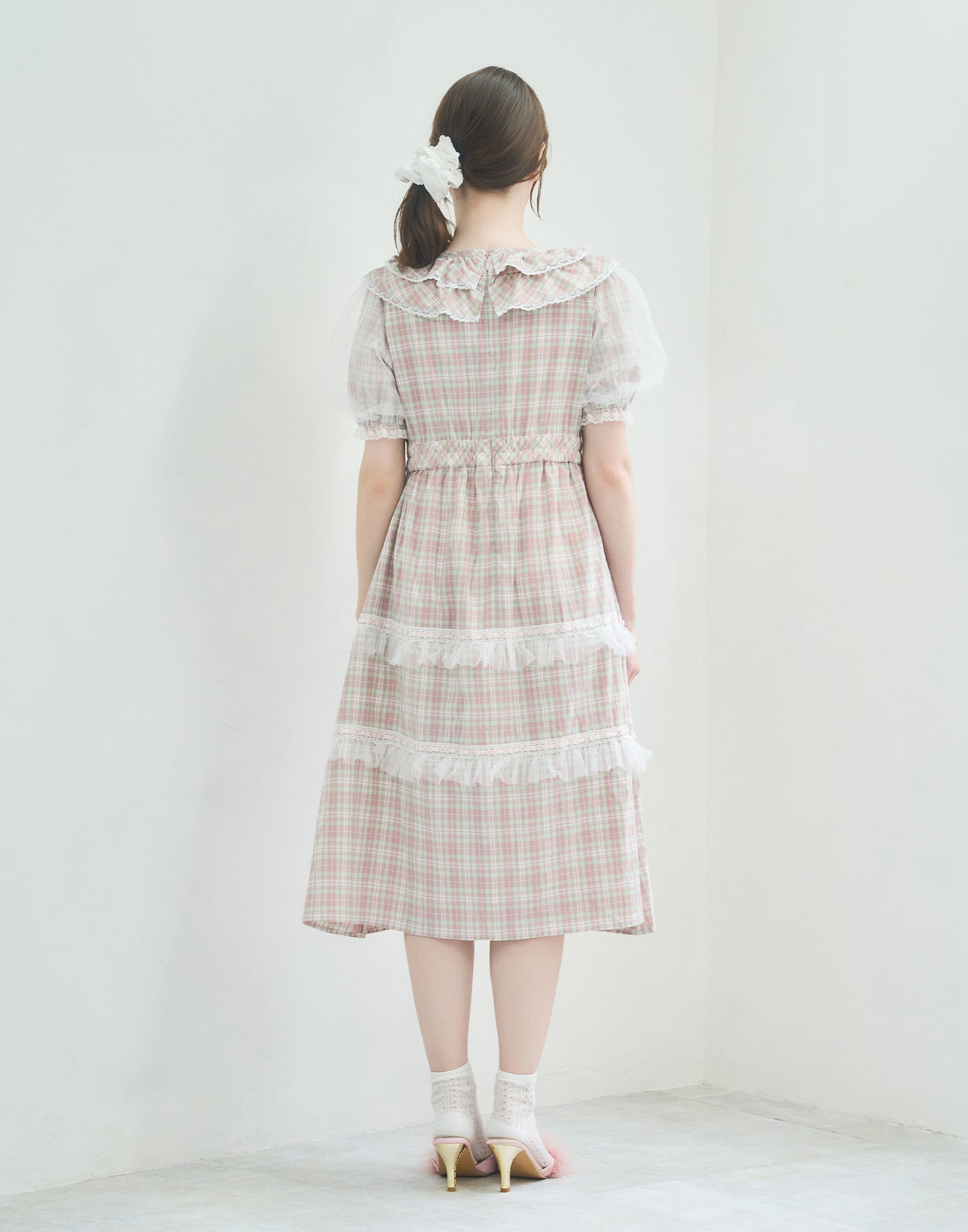 Lolime check puff sleeve dress