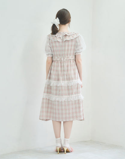 Lolime check puff sleeve dress