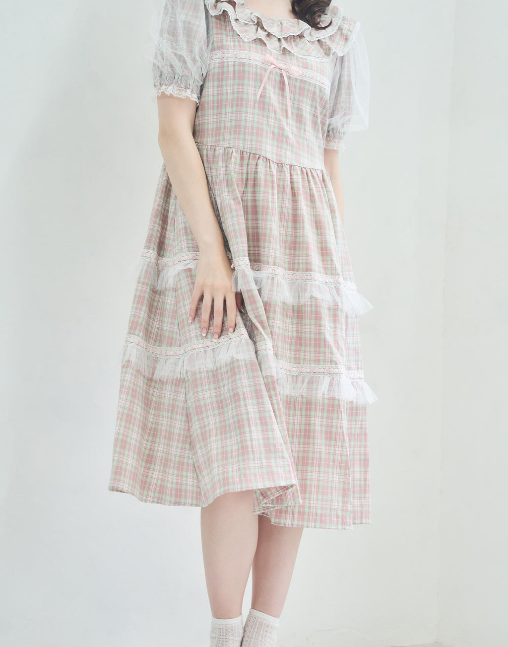 (Pre-order) Lolime check puff sleeve dress