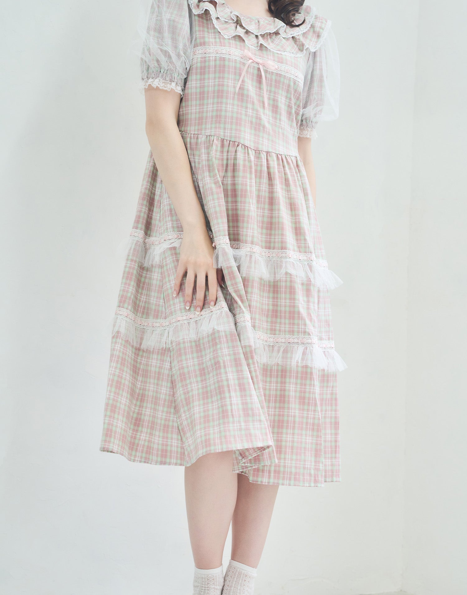 (Pre-order) Lolime check puff sleeve dress