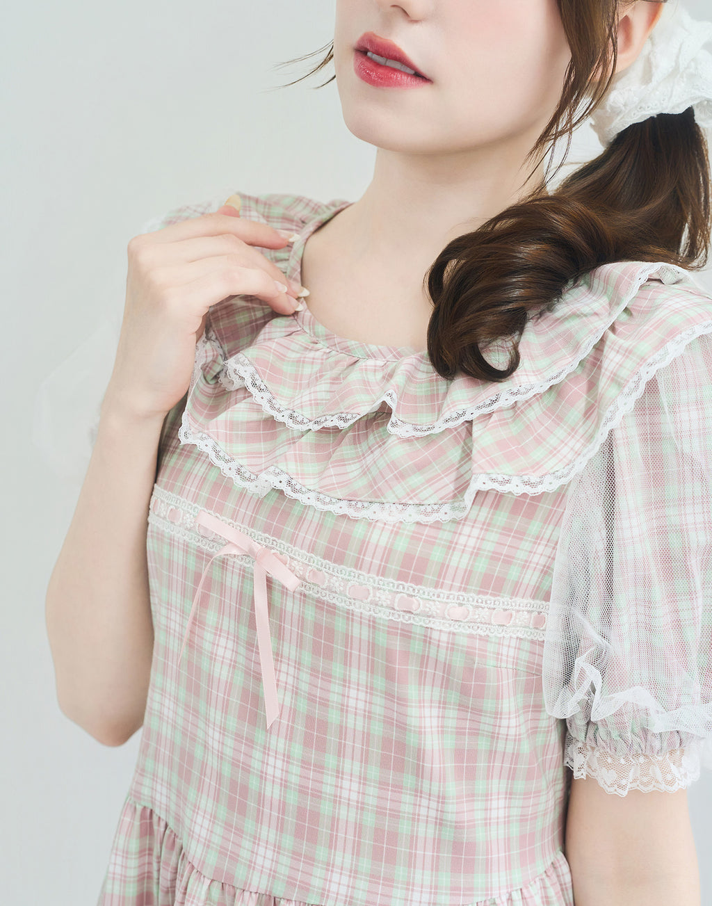 (Pre-order) Lolime check puff sleeve dress