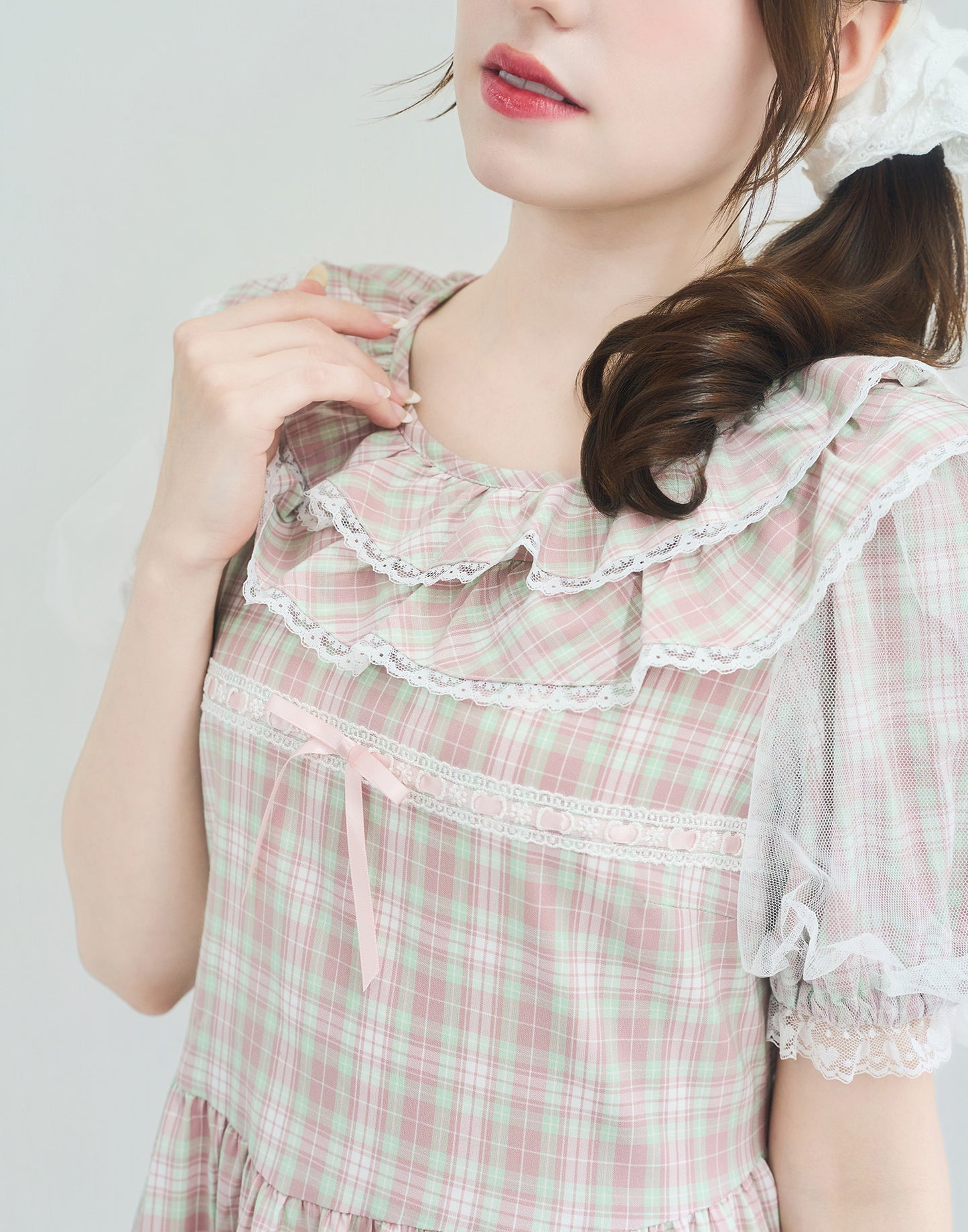 Lolime check puff sleeve dress