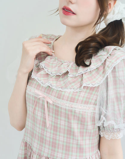 Lolime check puff sleeve dress