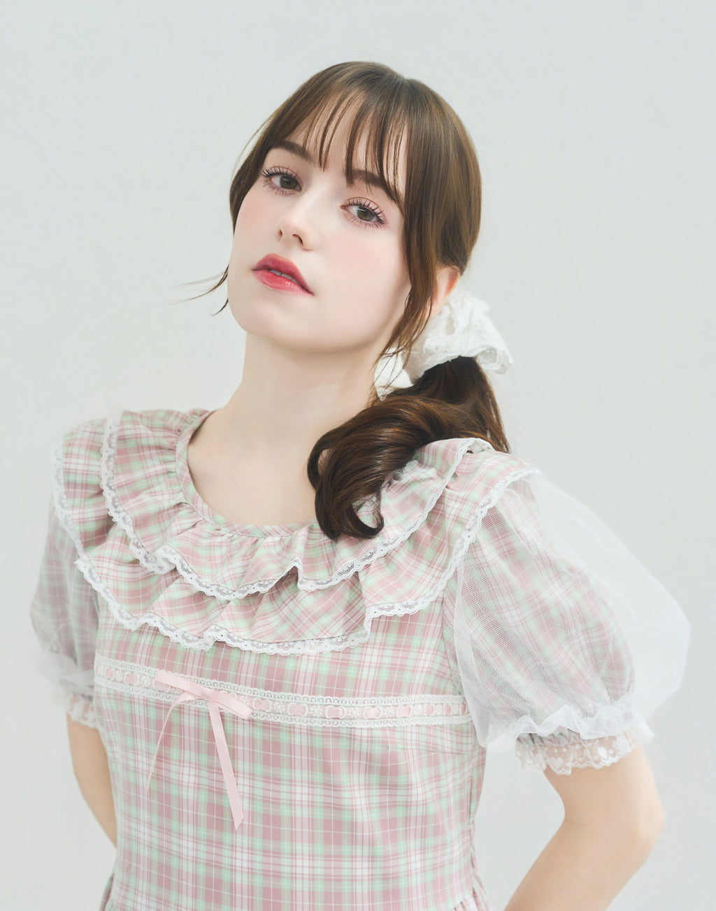 (Pre-order) Lolime check puff sleeve dress